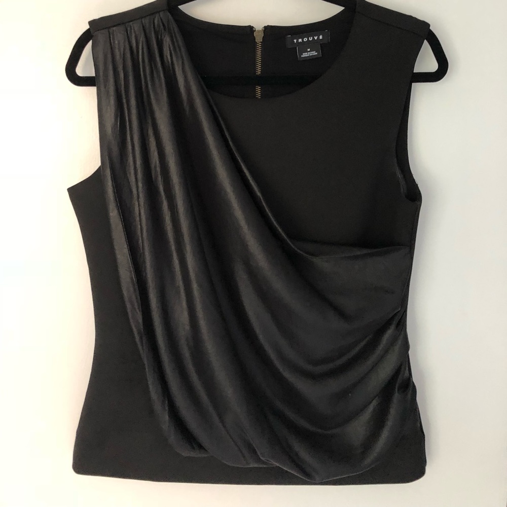 Black sleeveless top with faux leather detail